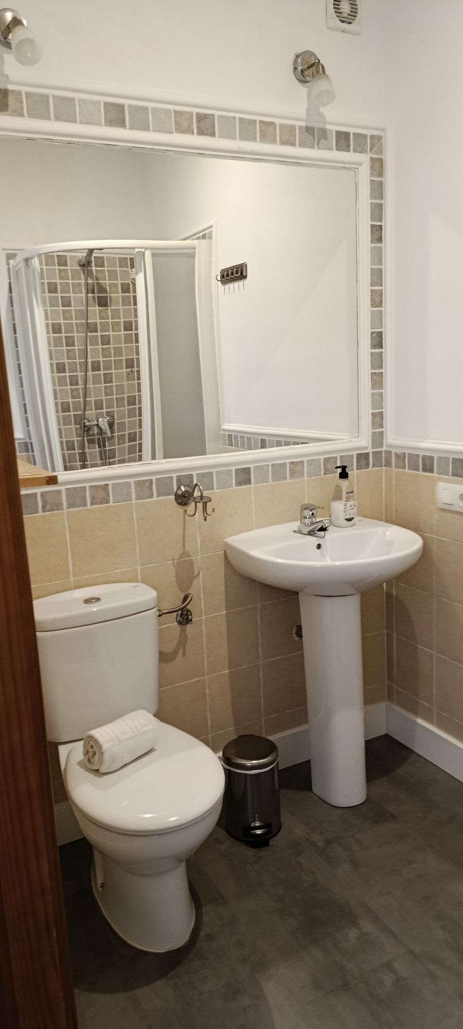 Vista completa del lavabo y el inodoro del baño de Adelfa