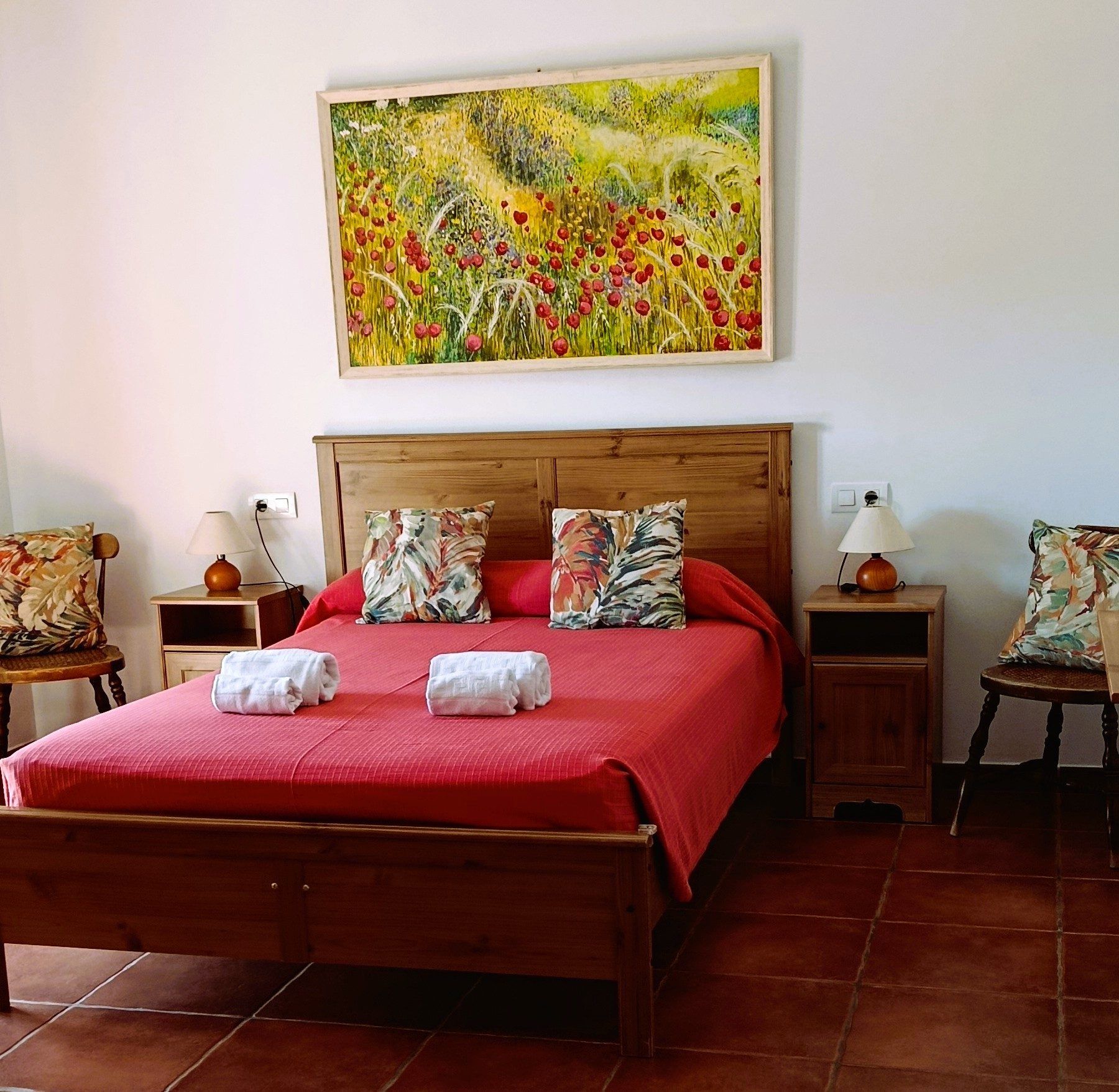 Cama de Amapola bajo el cuadro de flores